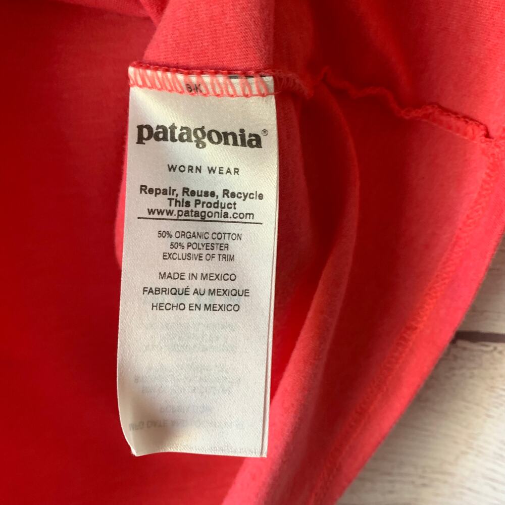 Patagonia Coral V-Neck Tee with Blue and Black Buffalo Graphic - Picture 10 of 10